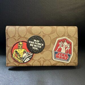 NWT COACH StarWar Khaki Coated Canvas Universal Phone Case Patches F88110 Wallet